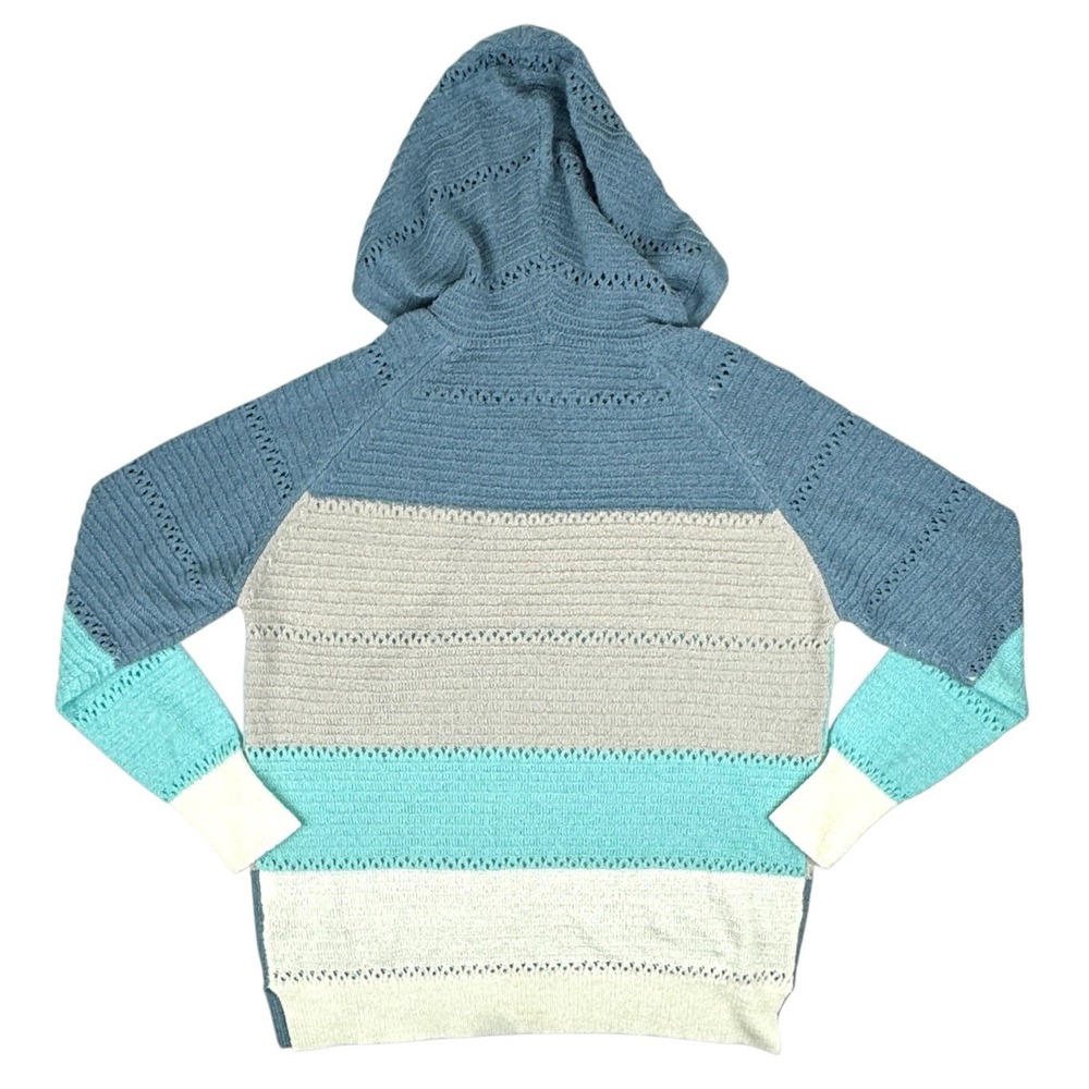 Women's Lightweight Color Block Hooded Sweater Large Knit Eyelet Pullover Soft - Picture 11 of 16